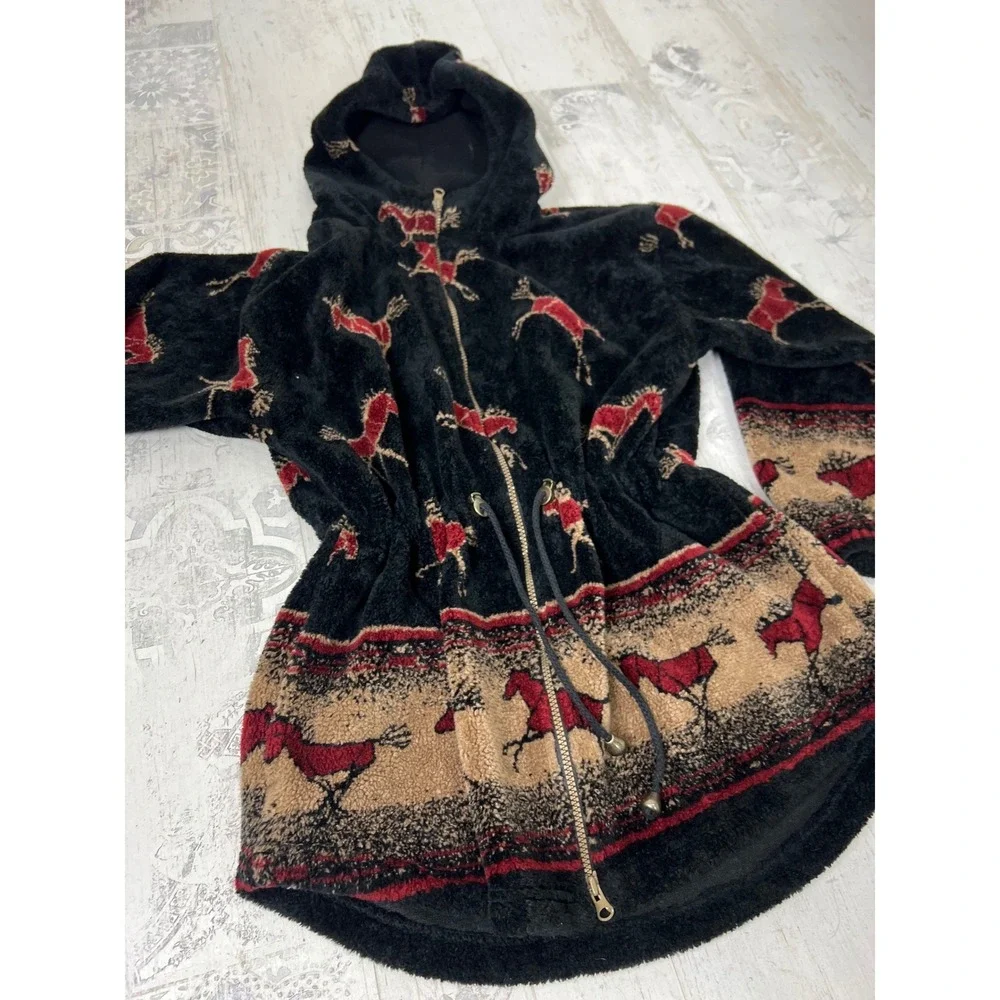 Novelty Print Fleece‎ Zip Up Women's Cinched Waist Jacket